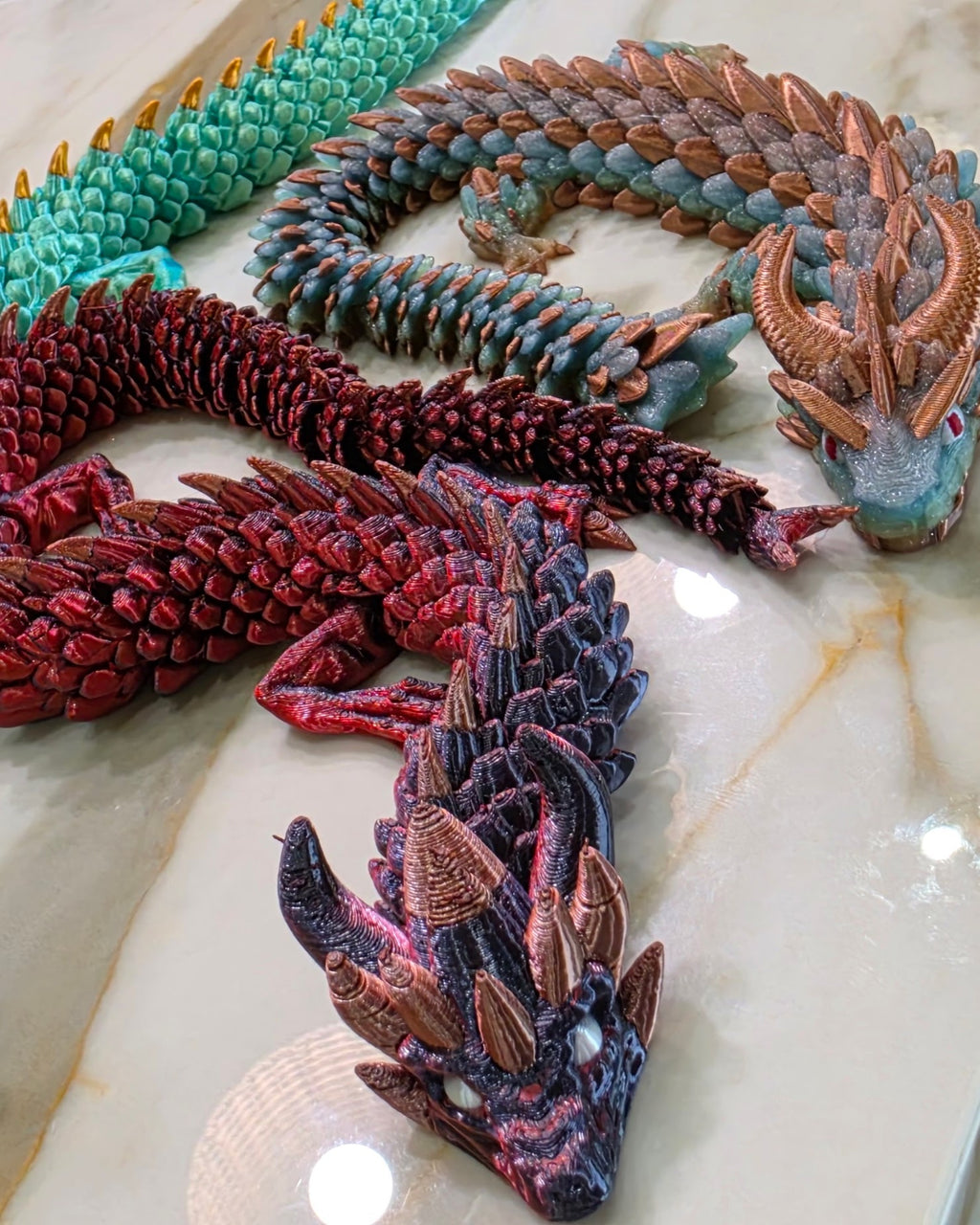 Articulated Spiked Dragon Figure – Metallic Red Copper & Dark Pewter