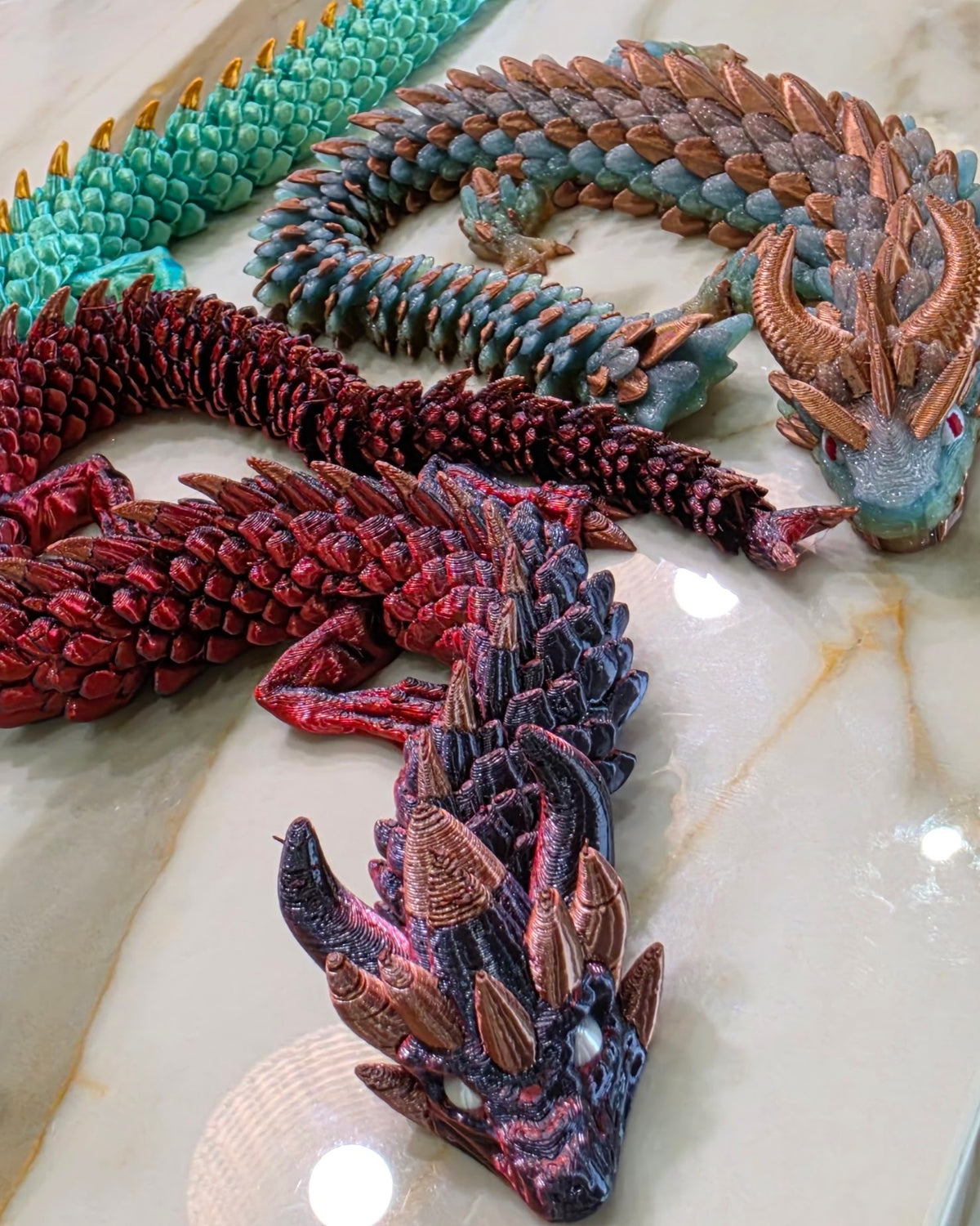 Articulated Spiked Dragon Figure – Metallic Red Copper & Dark Pewter